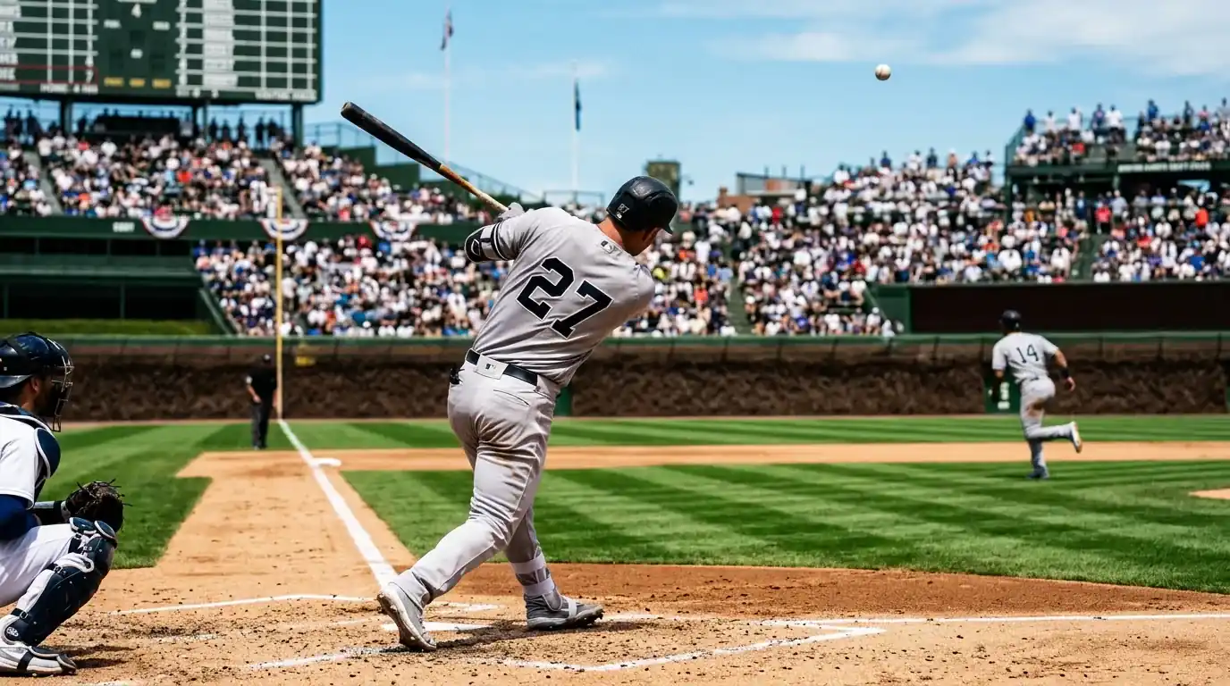 Дълбок fly ball срещу вятъра към outfield оградата