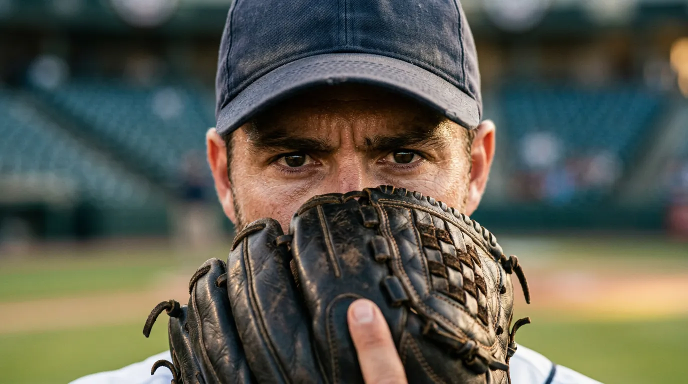 Стартов MLB питчър в момент на концентрация — кандидат за Cy Young award