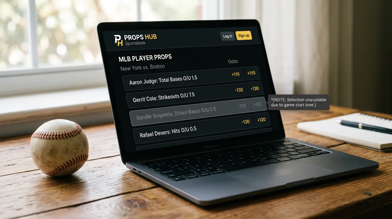 Sportsbook екран със съобщение, че pitch-level пазарите не са разрешени в parlay — MLB ограничения от 2025