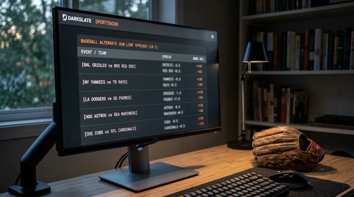 Sportsbook таблица показва алтернативни run line спредове ±0.5 и ±2.5 за един и същ MLB мач