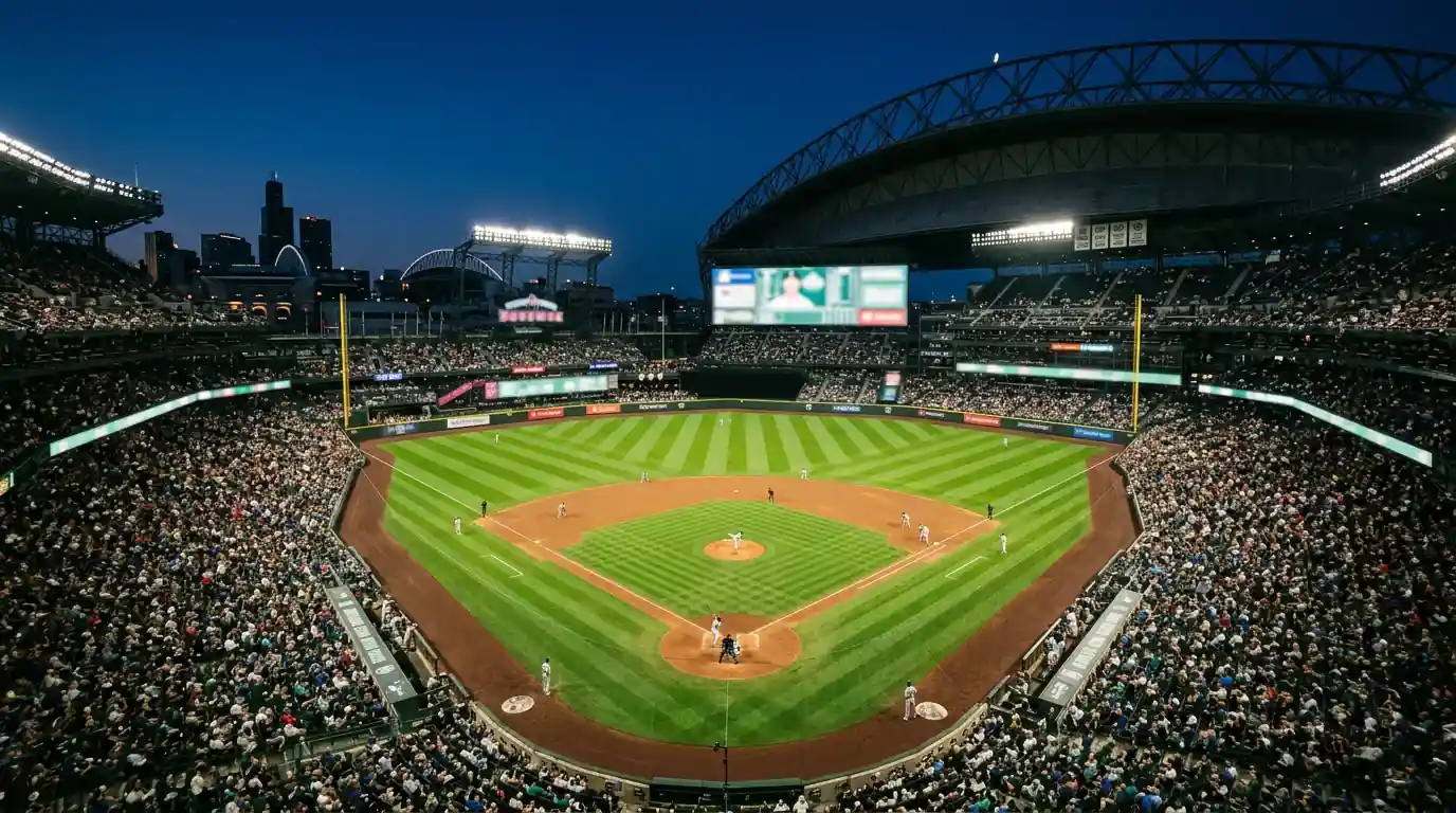 MLB стадион под прожектори в късни ининги — арената на F5 vs целия мач
