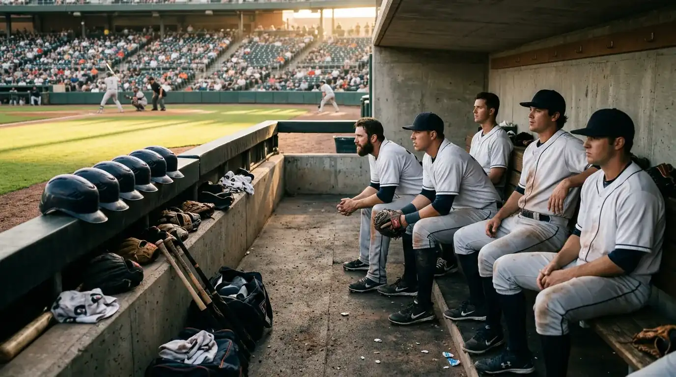 Играчите на MLB отбор в дъгаута — колективният принос измерван от отборното wRC+