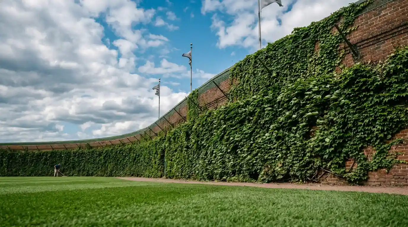 Ivy wall на исторически стадион с вятър — пример за wind-out ефект върху хоумръновете